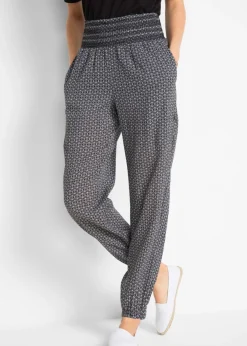 bonprix bonprix Pantalón bombacho arrugado Negro-blanco con estampado gráfico New