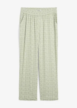 bonprix bonprix Pantalón bombacho de viscosa verde alga-blanco lana Clearance