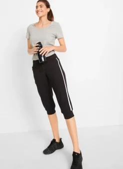bonprix bonprix Pantalón bombacho elástico y deportivo de largo 3/4 Negro Hot
