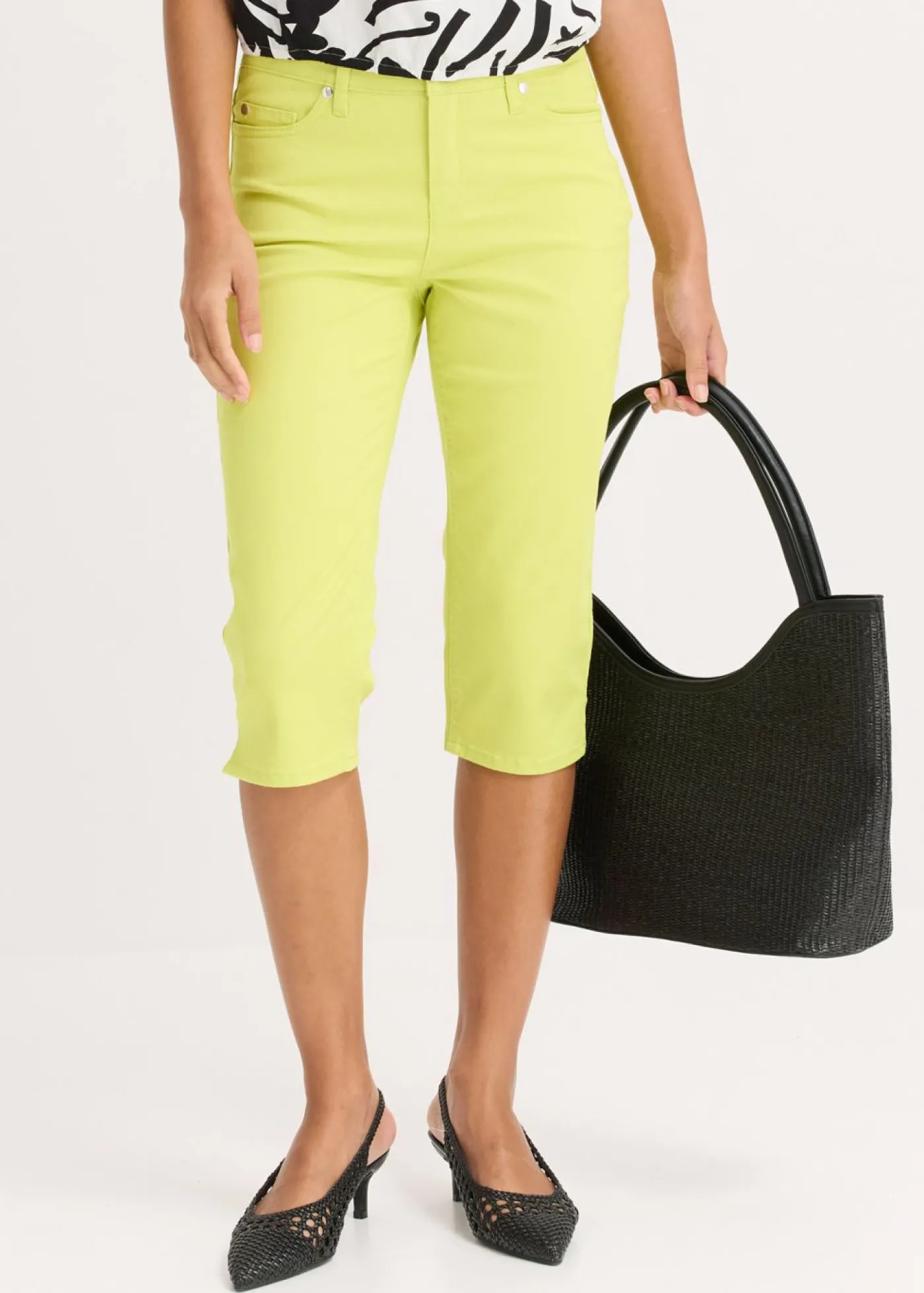 bonprix bonprix Pantalón capri con cintura cómoda Amarillo cítrico Outlet