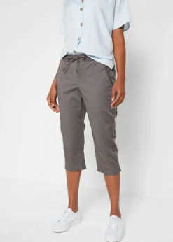 bonprix bonprix Pantalón capri con cordón Gris humo