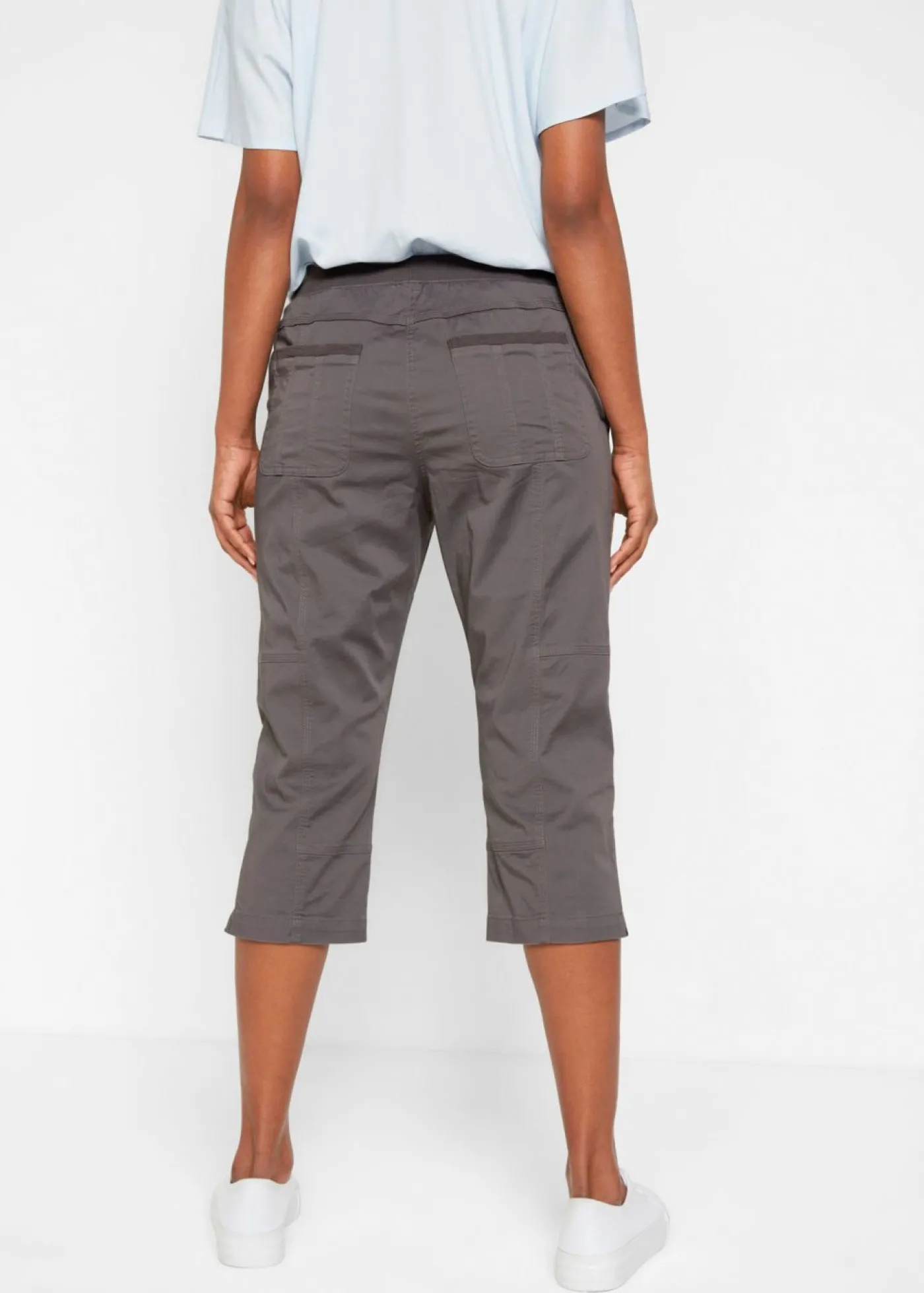 bonprix bonprix Pantalón capri con cordón Gris humo