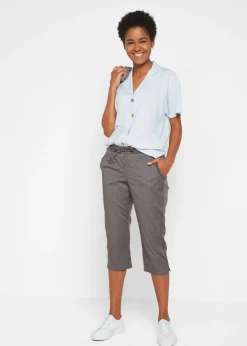 bonprix bonprix Pantalón capri con cordón Gris humo