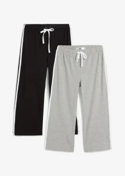 bonprix bonprix Pantalón capri de algodón con elástico (2 unidades) negro-gris claro jaspeado-blanco con rayas Hot