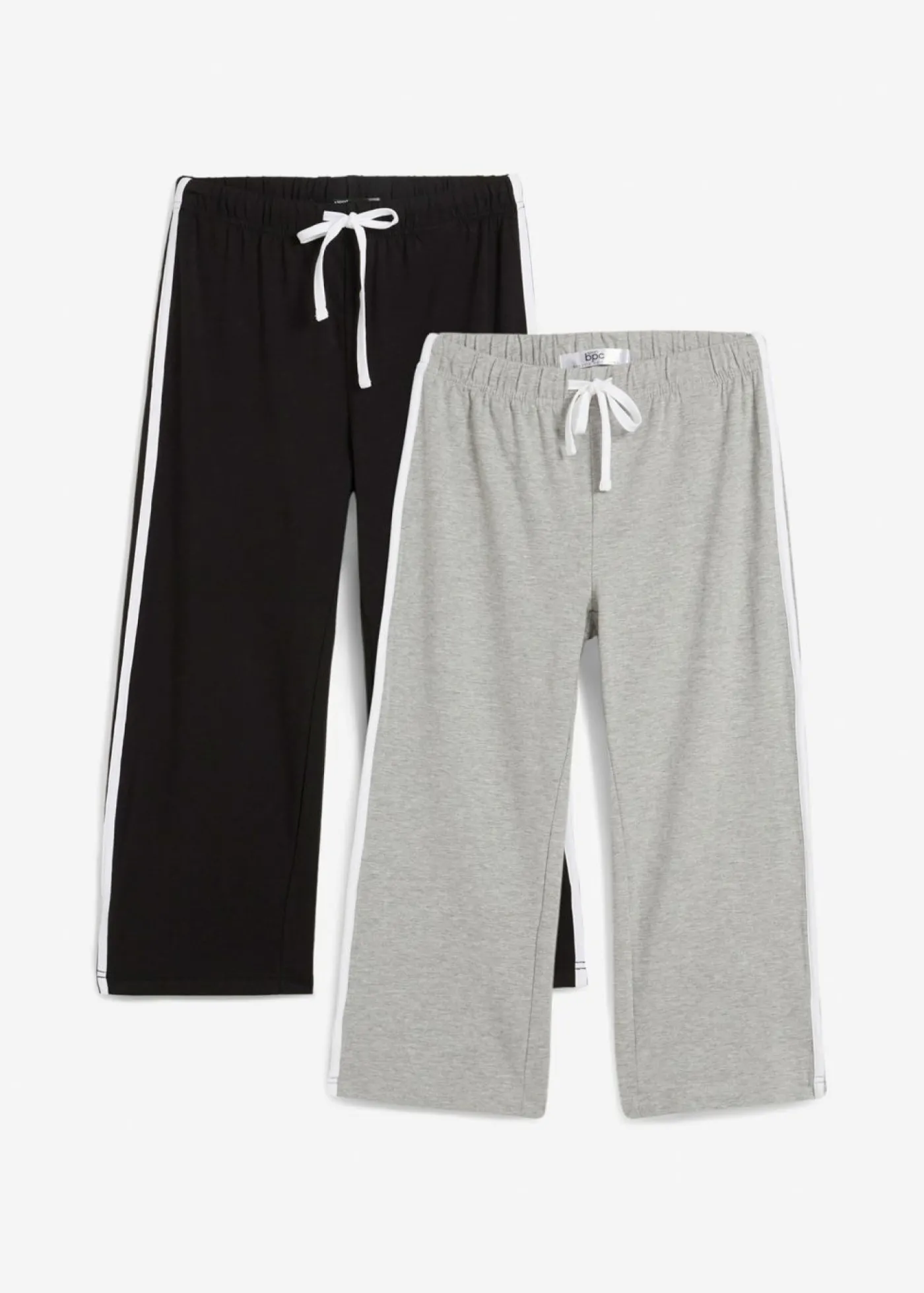 bonprix bonprix Pantalón capri de algodón con elástico (2 unidades) negro-gris claro jaspeado-blanco con rayas Hot