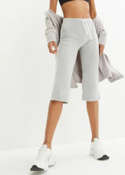 bonprix bonprix Pantalón capri de algodón con elástico (2 unidades) negro-gris claro jaspeado-blanco con rayas Hot