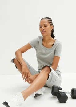 bonprix bonprix Pantalón capri de algodón con elástico (2 unidades) negro-gris claro jaspeado-blanco con rayas Hot