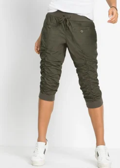 bonprix bonprix Pantalón capri de algodón puro Verde oliva