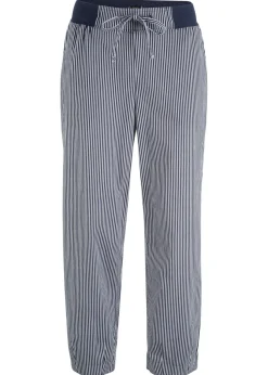 bonprix bonprix Pantalón capri de lino Azul oscuro-blanco de rayas Hot