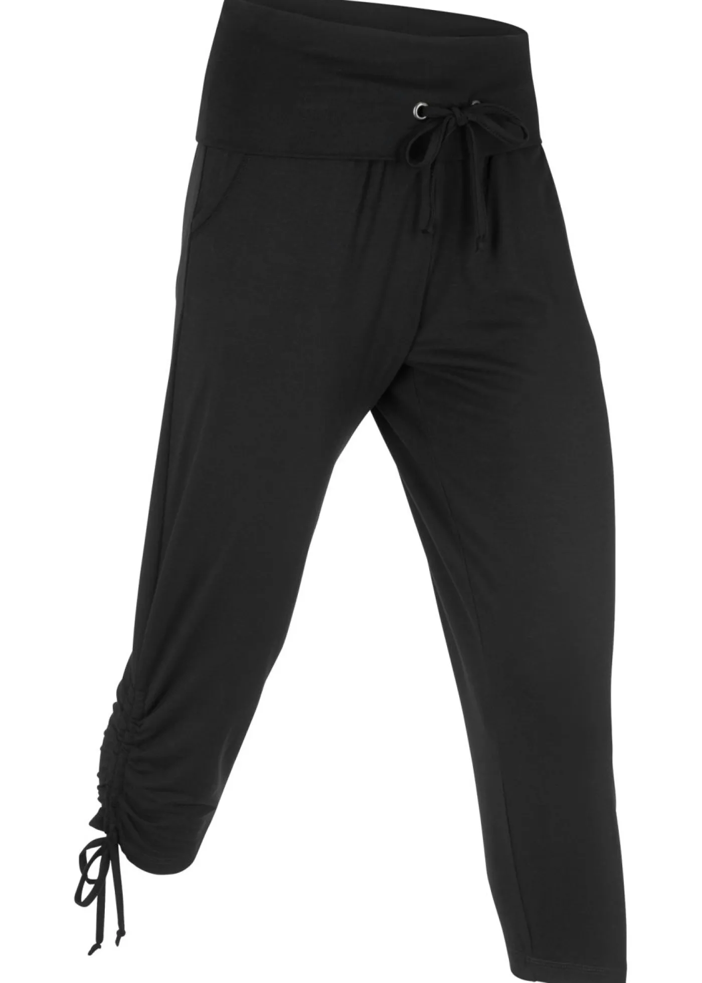 bonprix bonprix Pantalón capri de mezcla de viscosa con fruncido Negro Discount