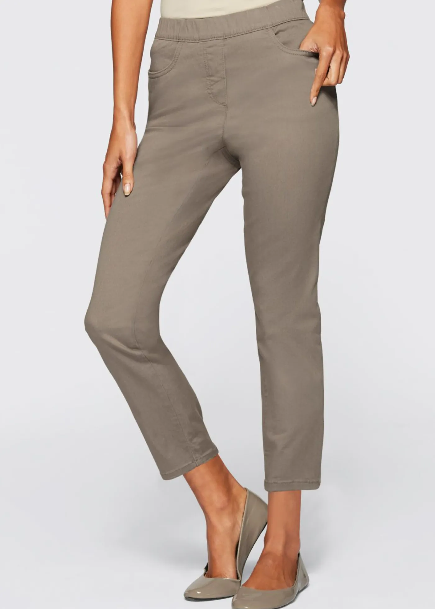 bonprix bonprix Pantalón capri sin cierre con elástico Marrón grisáceo