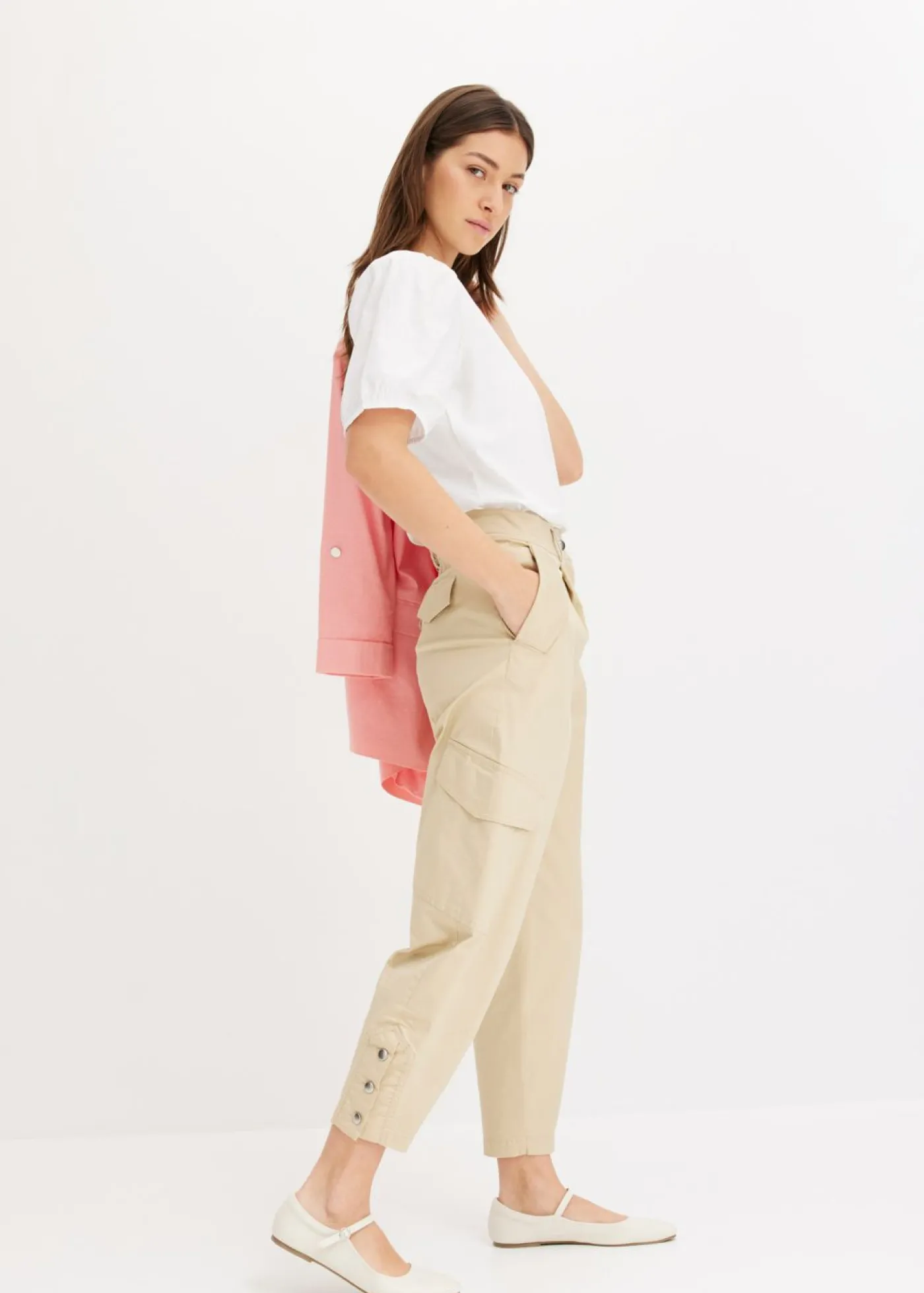 bonprix bonprix Pantalón cargo de algodón elástico Malva Clearance