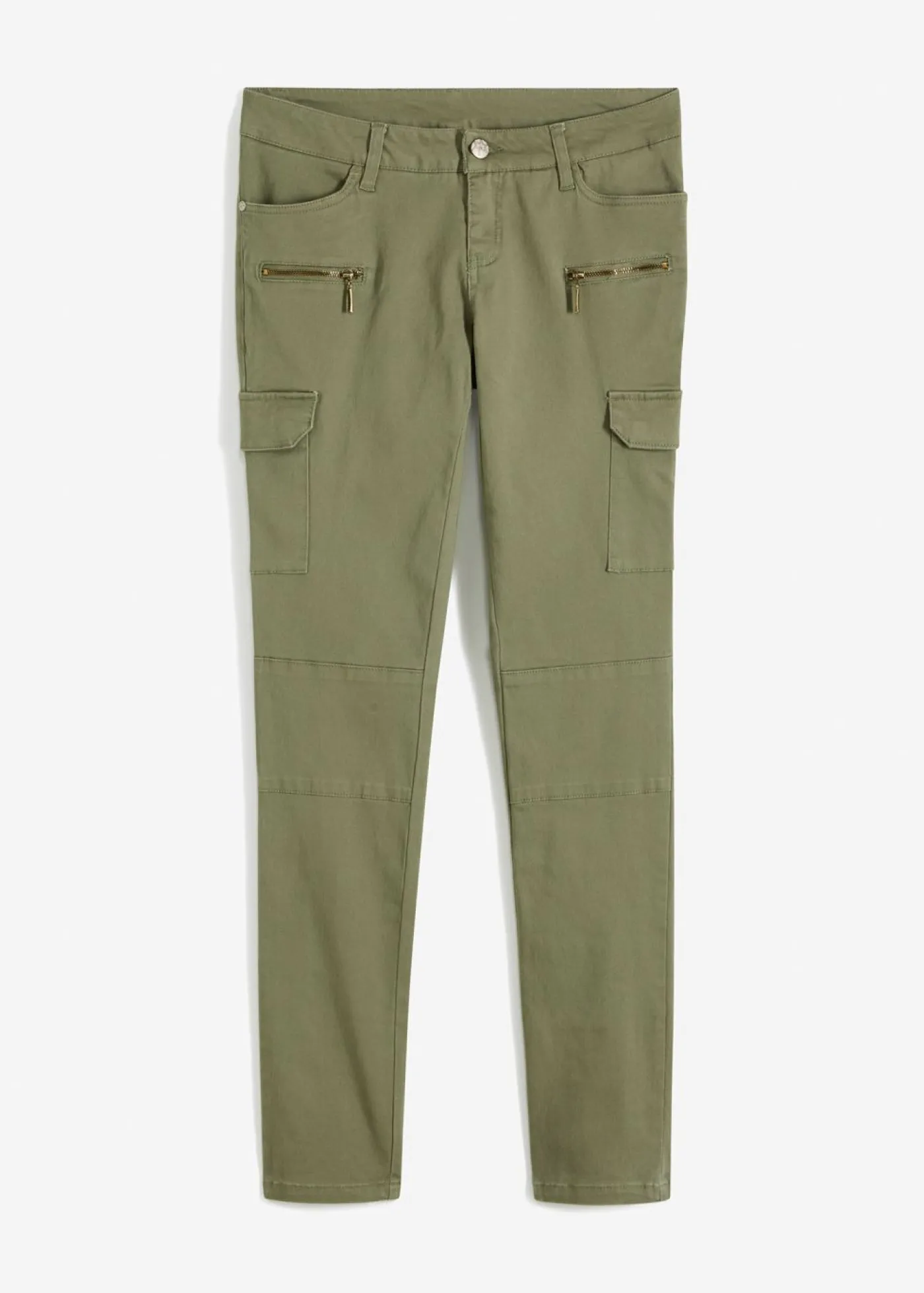 bonprix bonprix Pantalón cargo en mezcla de algodón elástico Verde oliva Hot