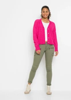 bonprix bonprix Pantalón cargo en mezcla de algodón elástico Verde oliva Hot