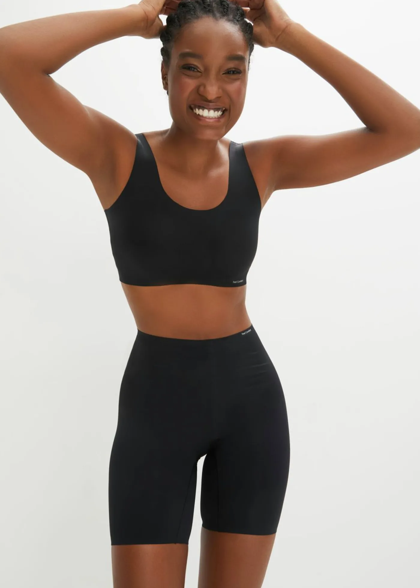 bonprix bonprix Pantalón ciclista Feel Comfort con corte láser Negro New