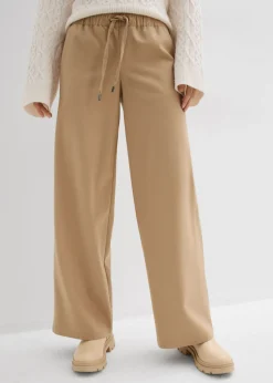 bonprix bonprix Pantalón con aspecto de lana y cinturilla cómoda Caqui claro Sale