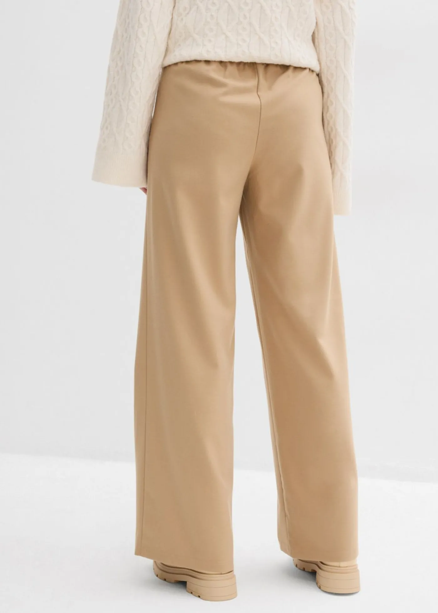 bonprix bonprix Pantalón con aspecto de lana y cinturilla cómoda Caqui claro Sale