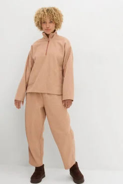 bonprix bonprix Pantalón con aspecto de lana y corte barrel marrón moteado Sale