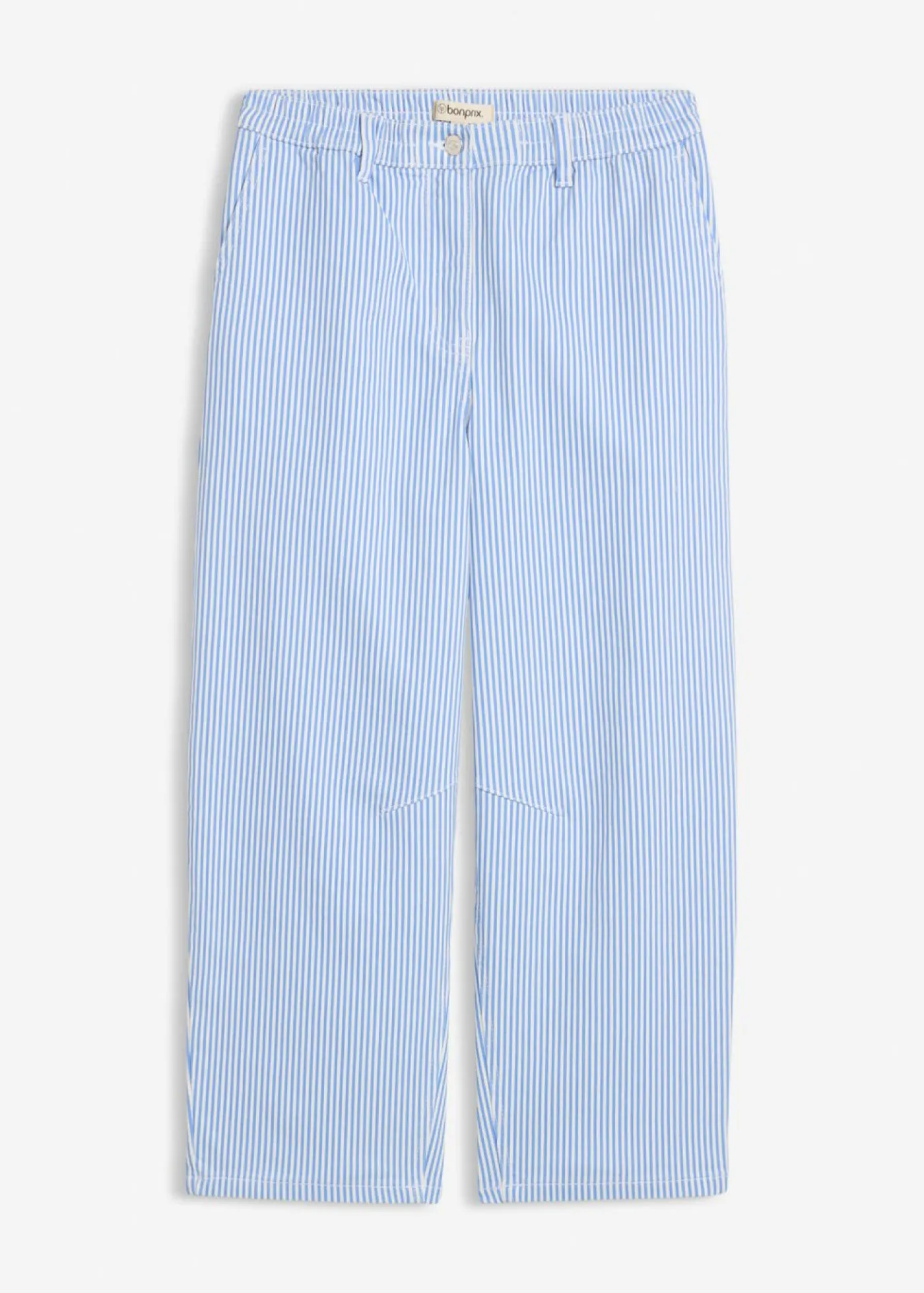 bonprix bonprix Pantalón con cinturilla cómoda, talle alto y corte barrel azul provenzal-blanco lana rayas verticales Hot