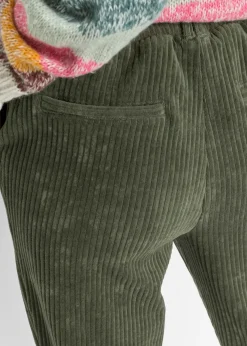 bonprix bonprix Pantalón con cinturilla elástica y aspecto de pana Verde oliva Outlet