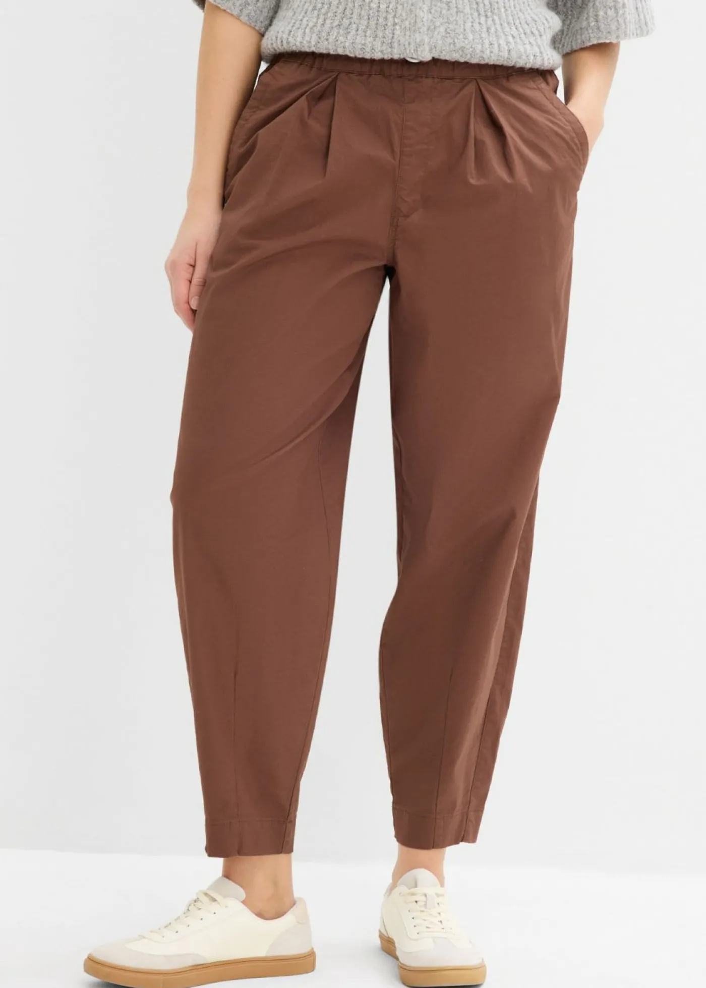 bonprix bonprix Pantalón con corte barrel y cintura cómoda marrón Online