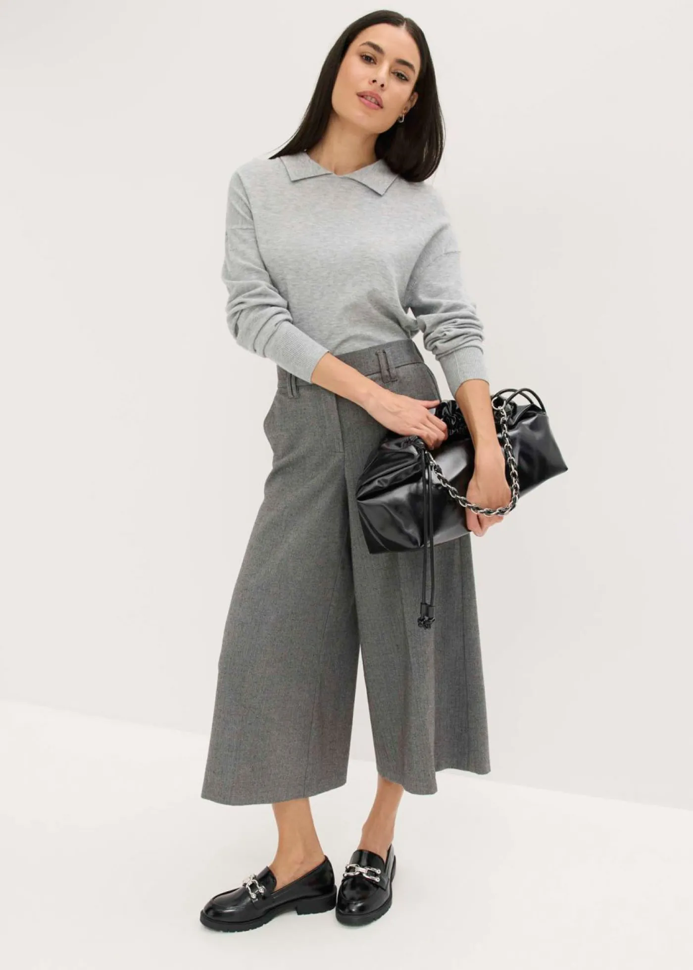 bonprix bonprix Pantalón con espiga en aspecto de lana Gris jaspeado New