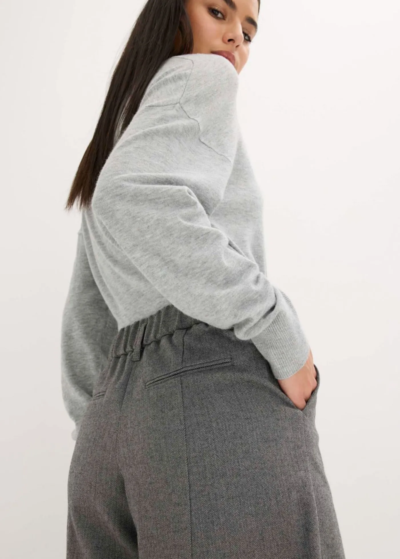 bonprix bonprix Pantalón con espiga en aspecto de lana Gris jaspeado New