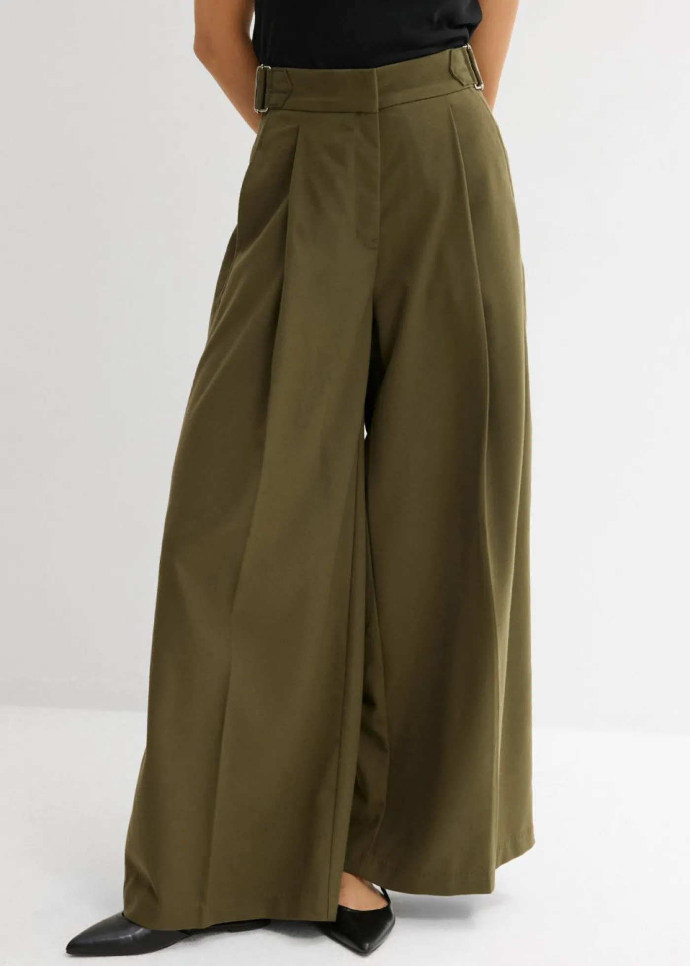 bonprix bonprix Pantalón con hebilla lateral de mezcla de viscosa Verde oliva oscuro Outlet