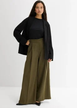 bonprix bonprix Pantalón con hebilla lateral de mezcla de viscosa Verde oliva oscuro Outlet