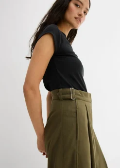 bonprix bonprix Pantalón con hebilla lateral de mezcla de viscosa Verde oliva oscuro Outlet