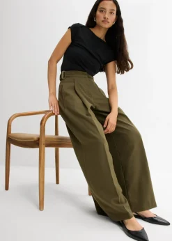 bonprix bonprix Pantalón con hebilla lateral de mezcla de viscosa Verde oliva oscuro Outlet
