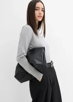 bonprix bonprix Pantalón con pinzas, cinturilla cómoda y abertura Negro