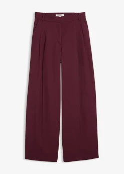 bonprix bonprix Pantalón con pinzas, cinturilla cómoda y abertura rojo burdeos Online