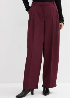 bonprix bonprix Pantalón con pinzas, cinturilla cómoda y abertura rojo burdeos Online