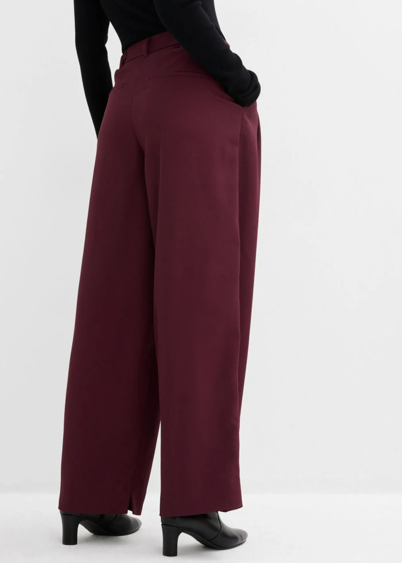 bonprix bonprix Pantalón con pinzas, cinturilla cómoda y abertura rojo burdeos Online