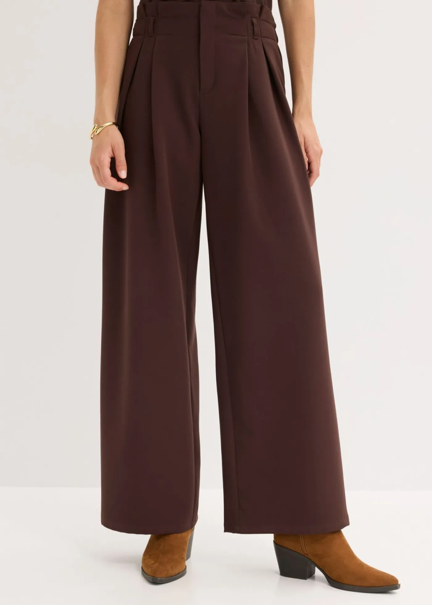 bonprix bonprix Pantalón con pinzas y cinturilla cómoda Marrón oscuro Sale