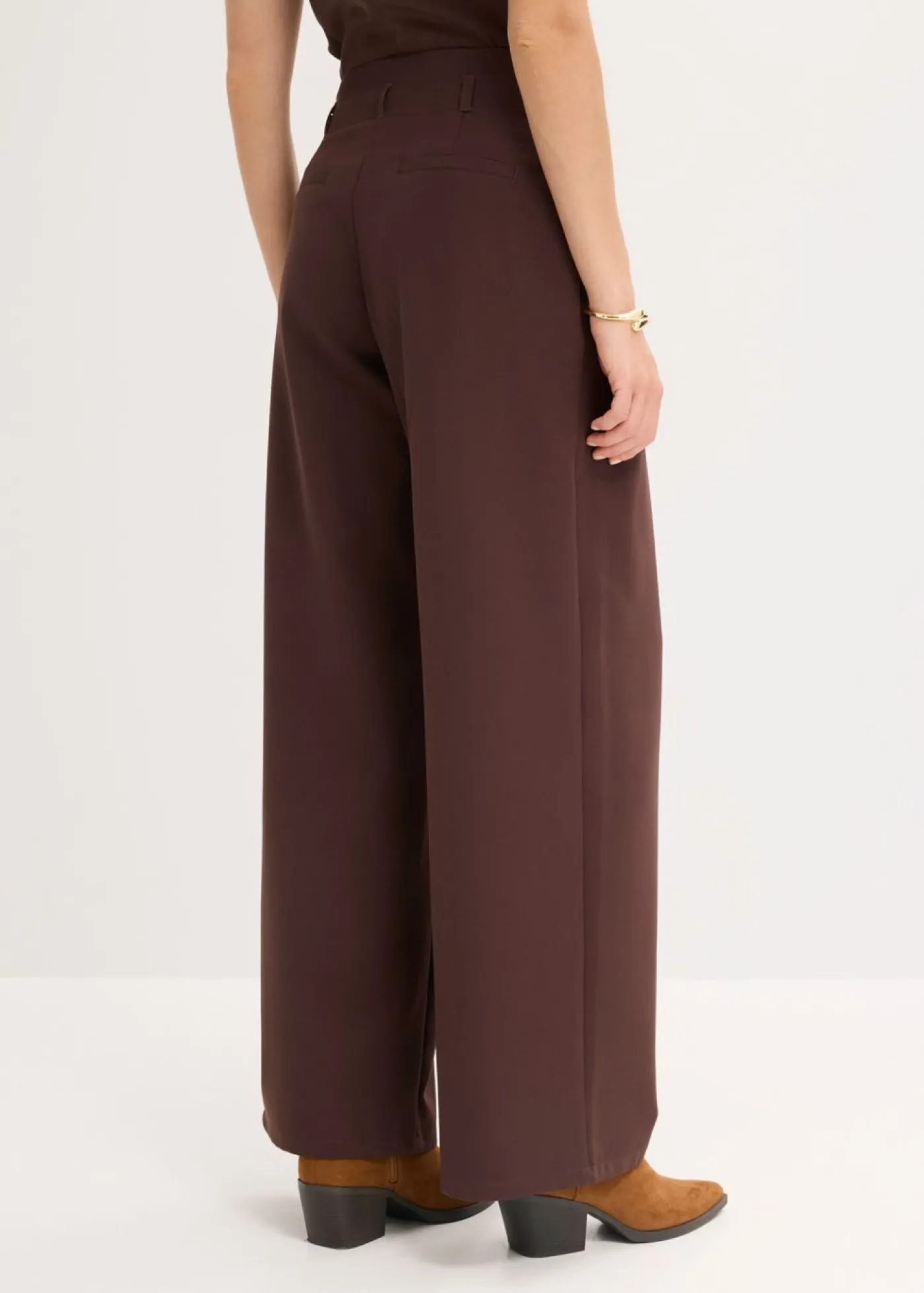 bonprix bonprix Pantalón con pinzas y cinturilla cómoda Marrón oscuro Sale