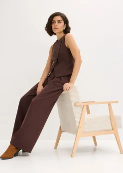 bonprix bonprix Pantalón con pinzas y cinturilla cómoda Marrón oscuro Sale