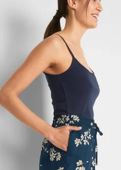 bonprix bonprix Pantalón corto Azul oscuro de flores + verde oliva oscuro monocolor Clearance