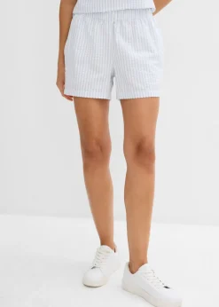 bonprix bonprix Pantalón corto a rayas de algodón puro azul pálido-blanco con rayas Online