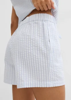 bonprix bonprix Pantalón corto a rayas de algodón puro azul pálido-blanco con rayas Online
