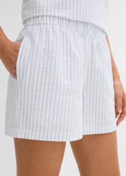 bonprix bonprix Pantalón corto a rayas de algodón puro azul pálido-blanco con rayas Online