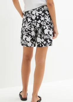 bonprix bonprix Pantalón corto ancho de viscosa con cómoda cinturilla alta Negro-blanco de flores Best