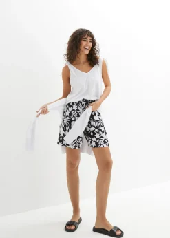 bonprix bonprix Pantalón corto ancho de viscosa con cómoda cinturilla alta Negro-blanco de flores Best