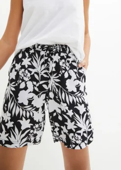 bonprix bonprix Pantalón corto ancho de viscosa con cómoda cinturilla alta Negro-blanco de flores Best