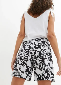 bonprix bonprix Pantalón corto ancho de viscosa con cómoda cinturilla alta Negro-blanco de flores Best