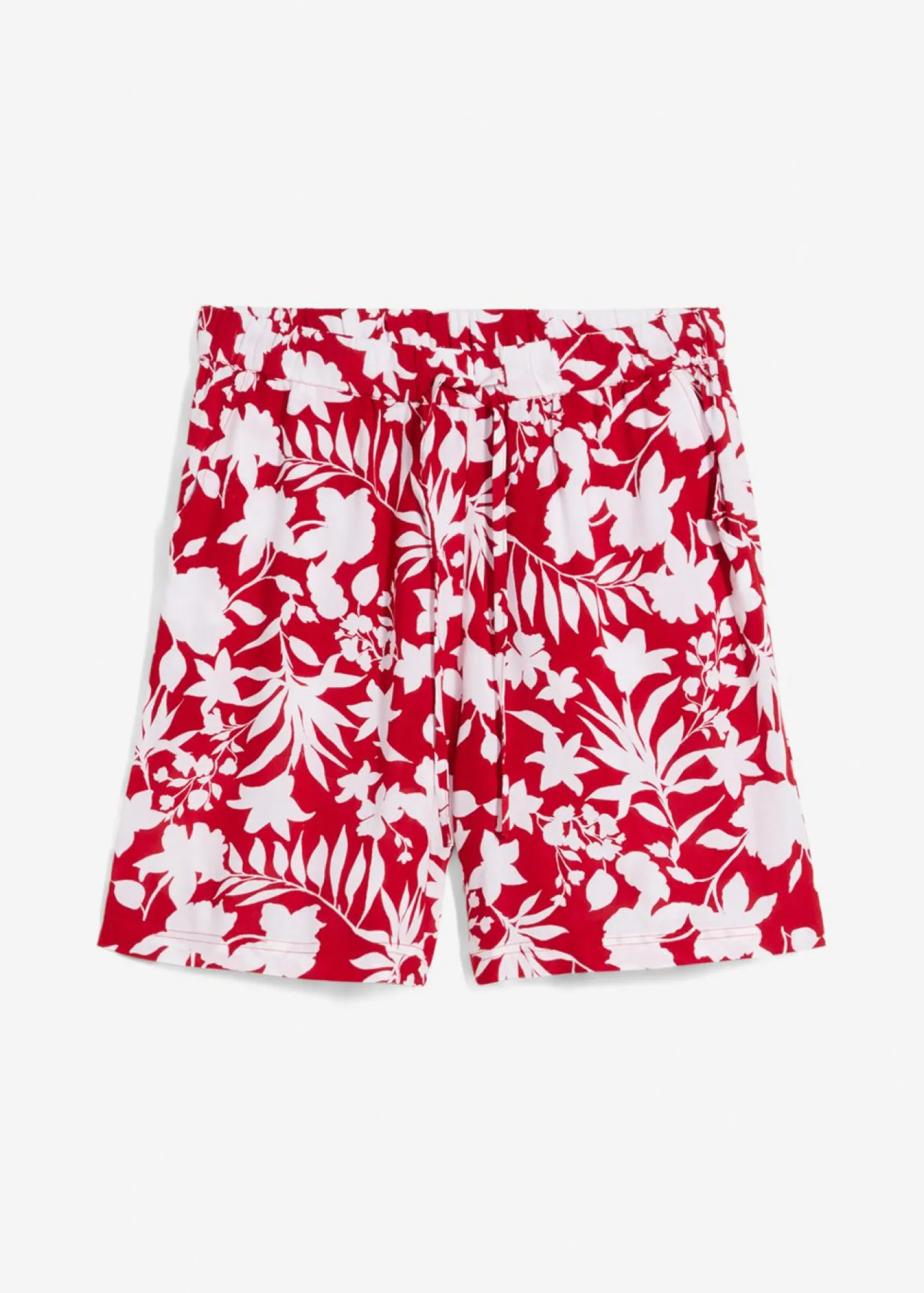 bonprix bonprix Pantalón corto ancho de viscosa con cómoda cinturilla alta Rojo cayena/blanco de flores Clearance