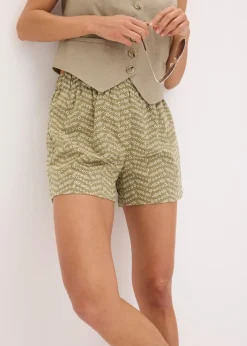bonprix bonprix Pantalón corto con bordado calado Verde oliva-beige de flores Outlet