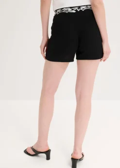 bonprix bonprix Pantalón corto con bordado de mezcla de viscosa suave Negro/blanco, otros