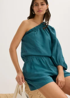 bonprix bonprix Pantalón corto con contenido de lino verde pimiento Sale